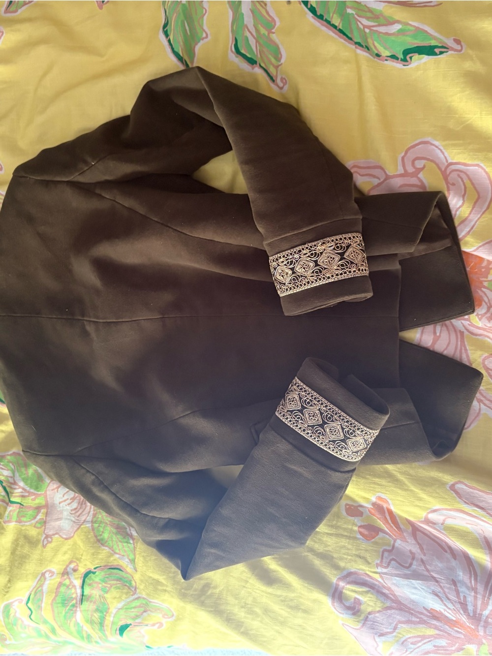 Zara Velvet Olive Green Gold Trim Military Style Jacket - XS - Picture 7 of 7